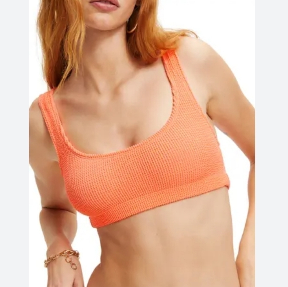Good American Always Fits Scoop Bikini Top Orange Cream NWT